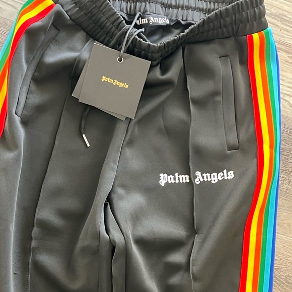 Palm Angels Black Track Pants with Rainbow Stripes - Picture 2 of 4